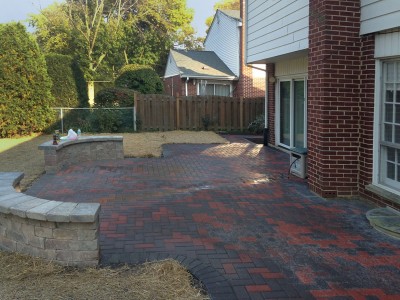 Backyard Patio with Seat Wall, Second View Brick Paver Patio Seatwall