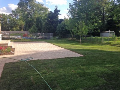Unilock Brussell Block Paver Patio and New Sod   New Construction in Northbrook Unilock Brussell Block Paver Patio Sod